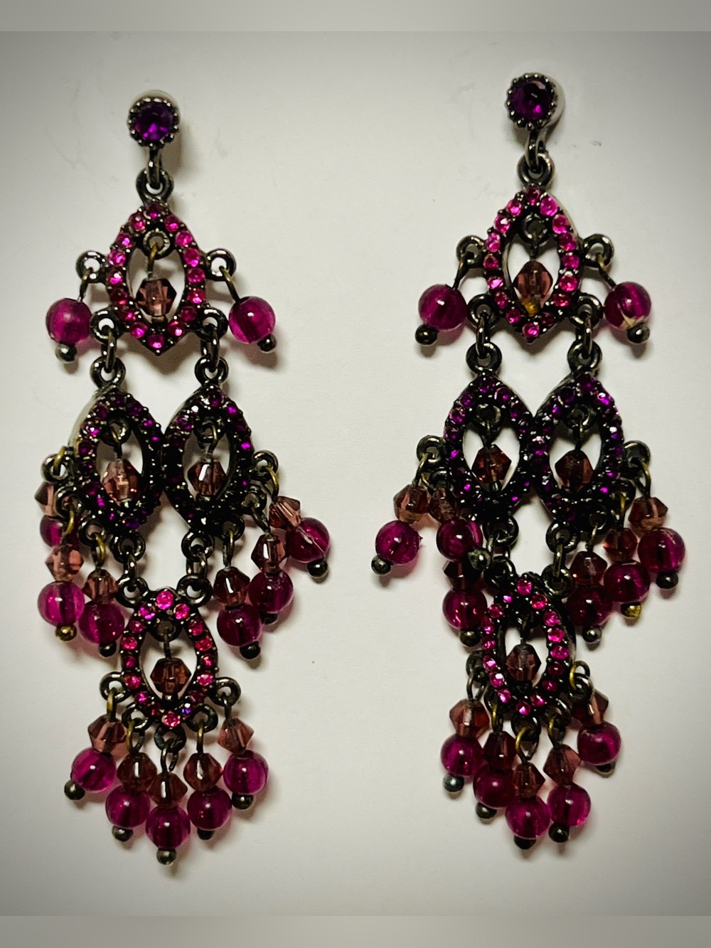Chandelier Fuchsia Rhinestone Amethyst Crystal Dangling Earrings